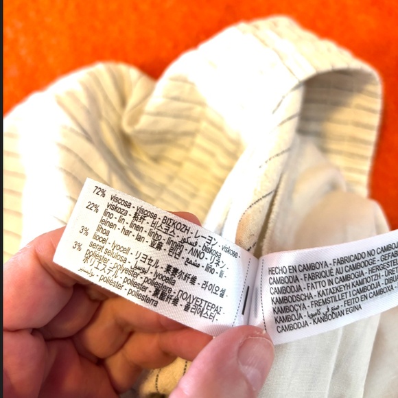 Zara light cream striped linen blend high elastic waist pants NWT - Picture 9 of 10